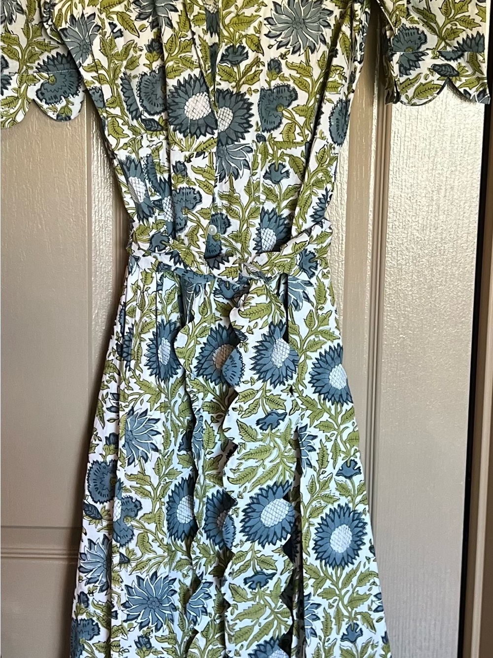 Women’s Floral Belted Dress in Blue and Green